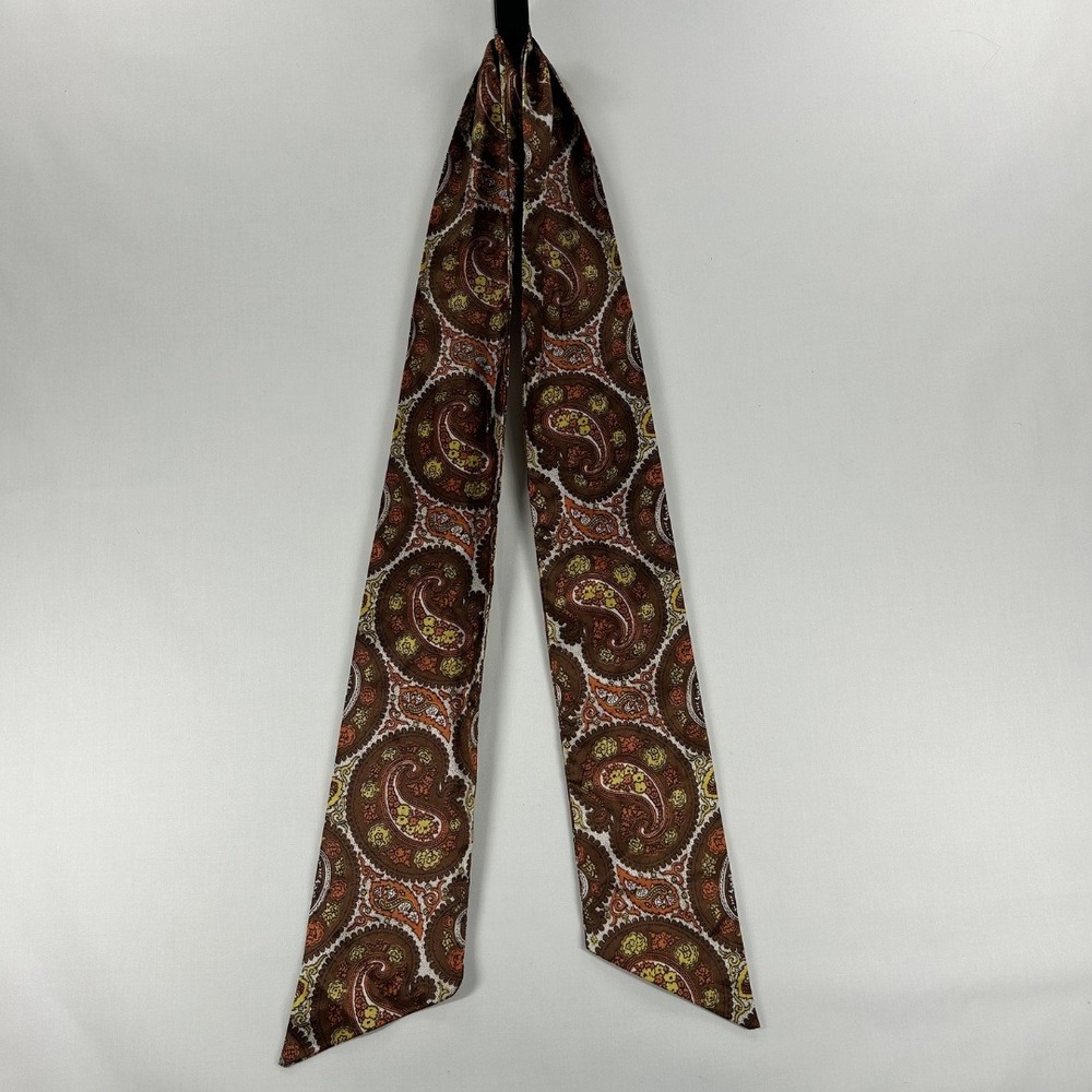 Vintage 80s Woman's Long Scarf Paisley Brown And Orange Boho Hippie